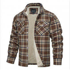 Men Fleece Plaid Flannel Shirt