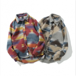 2PCS Winter Hip Hop Vintage Snap Button Long Sleeve Shirts